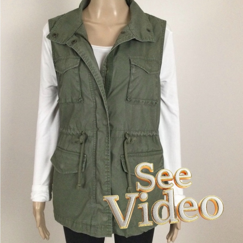👛 2/$25 OLD NAVY Cotton Denim Safari Style Vest, Green, 4 front pockets